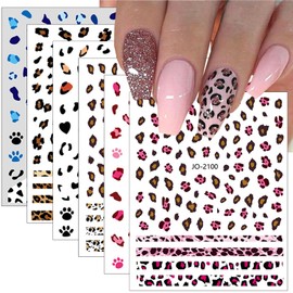 Leopard Nail Stickers for Nail Art,6Sheets Self-Adhesive Leopard French Nail Decals for Designer DIY Nail Art Supplies Pink Blue Brown Leopard Design 3D Nail Art Stickers for Women Girls Manicure Tips