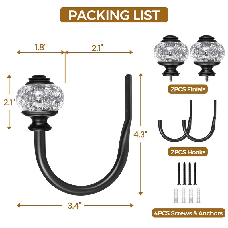 2 Pack Curtain Holdbacks, USFOOK Black Decorative Window Drapery Tiebacks