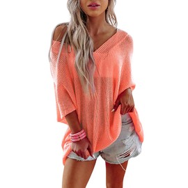 Beach Vacation Clothes for Women Summer Tops Half Sleeve Oversized Crochet Sweater Women's Tops Womens Cover ups Light Orange
