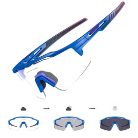 KAPVOE Photochromic UV400 Protection Clear Sports Sunglasses for Men Women Sports Cycling MTB Cycling Glasses Sports Glasses Driving Baseball Running Fishing Golf Blue 07