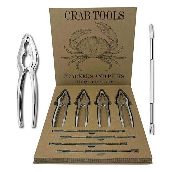 Crab Leg Crackers and Picks, Set of 4 Easy-to-Use Lobster Crackers & Stainless Steel Lobster Picks, Crab Crackers and Tools, Seafood Tool Kit by Smedley & York