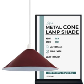 LEDSONE Industrial Metal Lamp Shade 22cm Wide, 10cm Height,Vintage Burgandy Cone Pendant Light Cover, Modern Retro Ceiling Lighting for Kitchen, Dining Room Easy Fit Light Shade