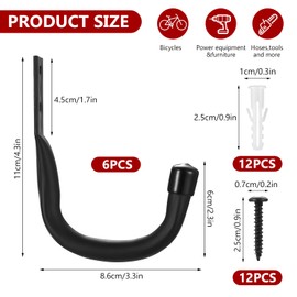 Aoyfuwell 6 Pcs Garage Storage Hooks, Wall Hooks for Hanging Heavy Duty Hook, Heavy Duty Ladder Hook for Wall Hanging Bike Hangers for Bike Chair Garden Tool