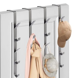 Sauntere Door Hooks 4 x 5 Set with Coat Hooks & Towel Holder Door - Clothes Hook Door Made of Stainless Steel as Space-Saving Door Coat Rack for Bathroom/Kitchen/Bedroom - Grey Door Hooks for Hanging