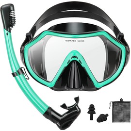PIYAZI Snorkeling Gear for Adults, Dry Adult Snorkel Set HD Panoramic View Snorkel Mask Set, Anti-Leak and Anti-Fog Scuba Diving Package with Mesh Bag Ear Plug for Snorkeling Scuba Diving Travel
