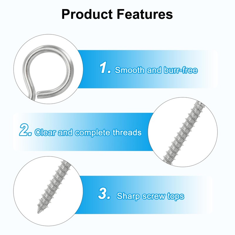 PATIKIL 10pcs M5x90mm Eye Screw 304 Stainless Steel Eye Screw
