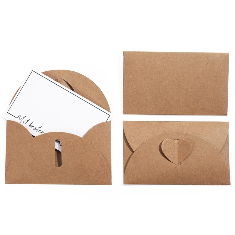 Mini Envelopes with Heart Closure (Set, 50 Envelopes, 50 Cards