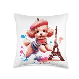 French Paris Eiffel Tower Fashion Toy Poodle Paris Puppy Throw Pillow