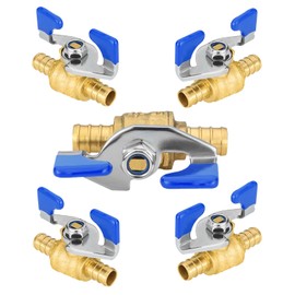 HeSun 5-PCs Blue PEX Ball Valves, 1/2-Inch Barb Crimp Water Shut Off Valve with Butterfly Handle, ASTM F1807 PEX Valve for Hot and Cold Water