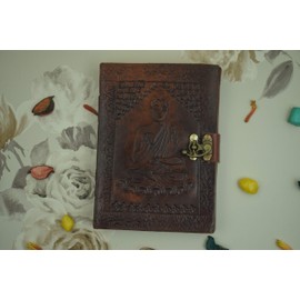OVERDOSE Gautam Buddha Journal Notebook Handmade Leather Travel Diary Writing Journal Organiser Planner Diary Size 5 x 7 Inches 12 x 17 cm