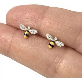 Jextech Aretes De Abejita Lindos Circonita Y Latón Abeja Pendientes