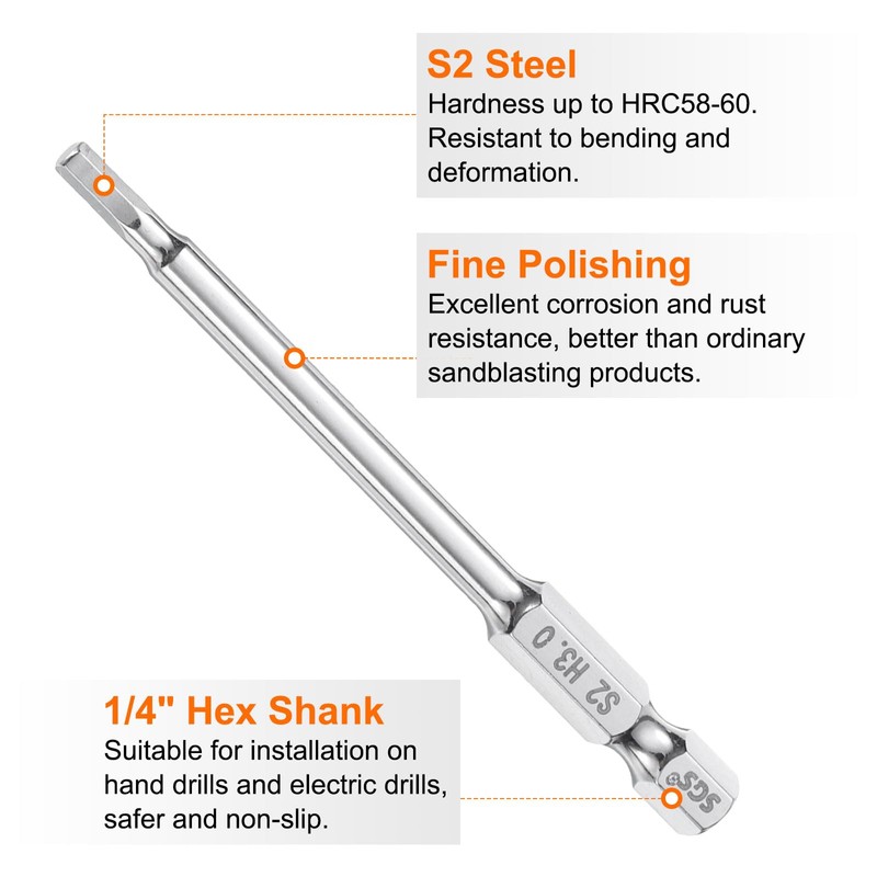 sourcing map 5pcs Hex Head Wrench Drill Bit 3mm (H3)