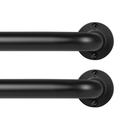 TANGWIN Black Wrap Around Curtain Rods 2Pack:Blackout Heavy duty Adjustable Window Curtain Rod for Bedroom,Industrial Darkening Curved French Metal Single Drapery Rods Easy Install,Matte Black 48-90"