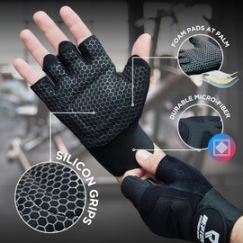 Repton Fitness Gears Gym Gloves with Wrist Strap, Weight Lifting Gloves Breathable Mesh Back & Antislip Padding on Palms (Black, XL)