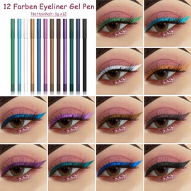 Matt Eyeliner Set - 12 Farben Bunt Gel Eyeliner Wasserfest - Kajal Stifte Glatter & Wischfester & Langanhaltender - Eyeliner Creme Stift Hohe Farbwiedergabe - Colorful Augen Make-up Einfache Anwendung