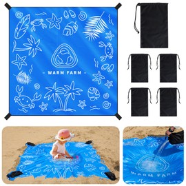 Warmfarm 2-in-1 Beach Blanket & Kiddie Pool,6.56 x 6.56 FT Square Lightweight, Waterproof Polyester Fabric with Weighted Storage Bag & Oxford Fabric Bags, Portable Beach Toys for Safe Play Area (Blue)