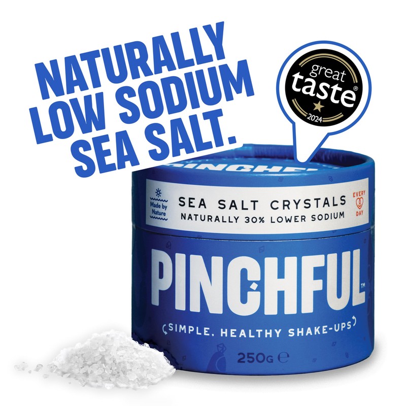 Pinchful Sea Salt Crystals – 30% Lower Sodium, Mineral-Rich, 250g,