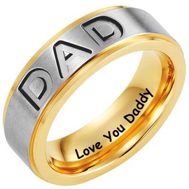 Willis Judd Mens DAD Titanium 8mm Ring Engraved Love You Daddy with Gift Pouch Two Tone (Y)