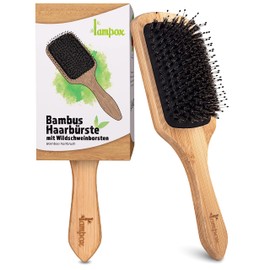 lampox - Bamboo Hair Brush with Boar Bristles Head Massage Hair Care, Detangling Brush for Long Hair & Curls of Women, Men & Children, Massage Brush for Scalp, Detangler (Rectangular)