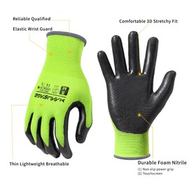 MANUSAGE Safety Work Gloves, Nitrile Work Gloves For Men and Women, Work Gloves With Touchscreen Fingers, Work Gloves men, Men's work gloves with grip,mechanics gloves (Size-L, Yellow, 6 Pairs)