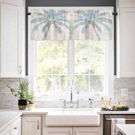 T&H XHome Palm Trees Valances for Windows Tropical Beach Antique Wood Grain Background Window Treatment Valances Rod Pocket Curtain Valance for Kitchen, Bathroom, Living Room, Bedroom 54" x 18"