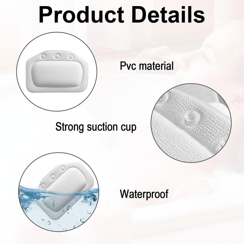 Bath Pillows for Head With 3 Strong Suction Cups,Bath Pillow