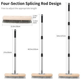 Stainless Steel Wire Scrub Brush with Long Handle, Heavy Duty Floor Scrubber Brush, Moss Remover Wire Broom for Deck, Rough Surface, Concrete Floor, Patio, Garden, Garage