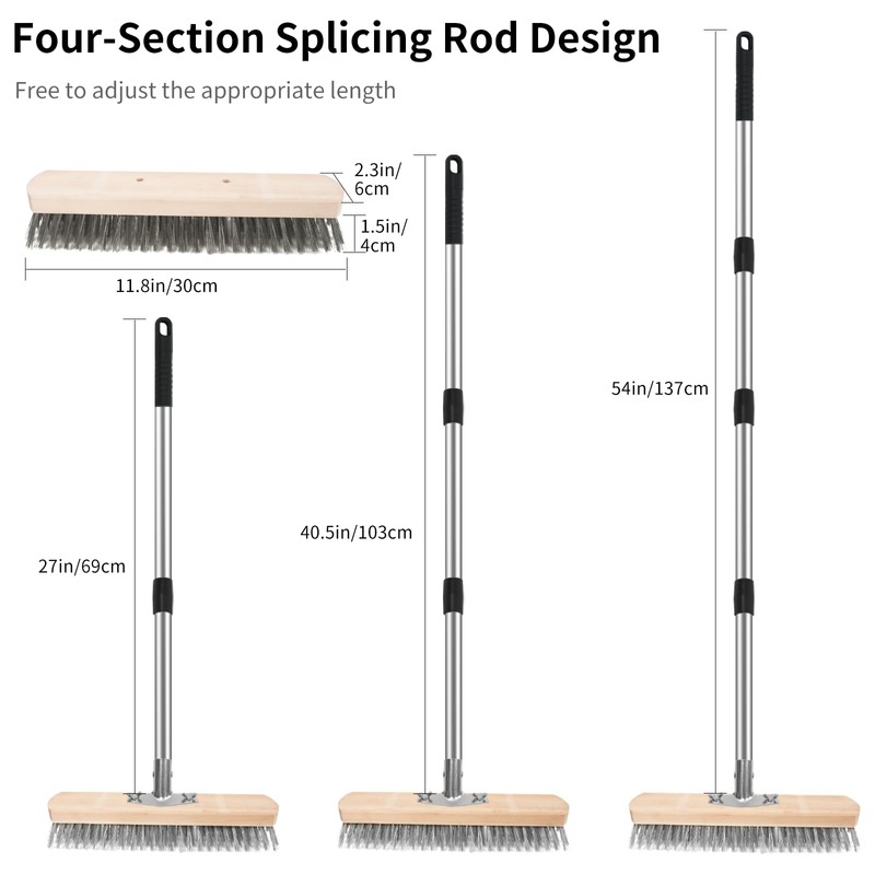 Stainless Steel Wire Scrub Brush with Long Handle, Heavy Duty