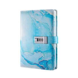 Aegistus Marble Journal with Lock, Refillable A5 Journal for Girls and Women, 90 Pages, Cute Notebook with Combination Lock for Teens and Boys, Girls with Lock, Sky Blue