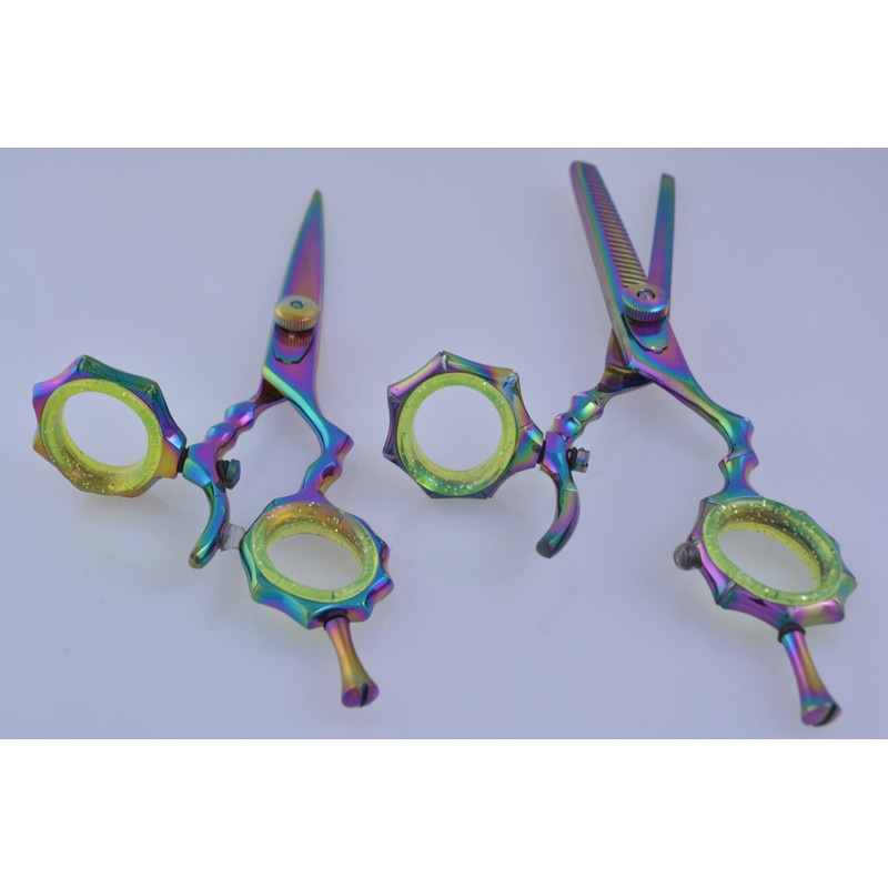 Supreme 5.5" Rainbow Titanium Swivel Thumb Hairdressing & Thinning Scissors