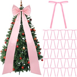 Daifunli Extra Large Pink Bow Christmas Tree Topper with 24 Christmas Velvet Bow Ornaments 71 x 20 Inch Giant Oversized Rustic Natural Vintage Decor for Holiday Wreaths Garland Gifts Home Decor