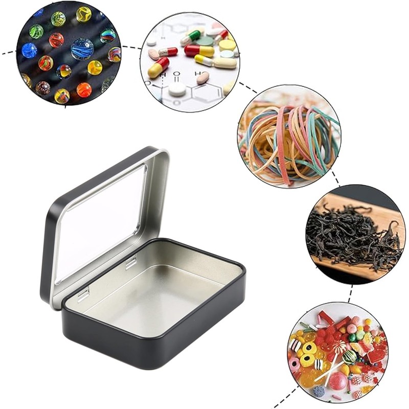LIGHUFEIC 2 Pack Visualization Metal Hinged Tin Box Metal Rectangular