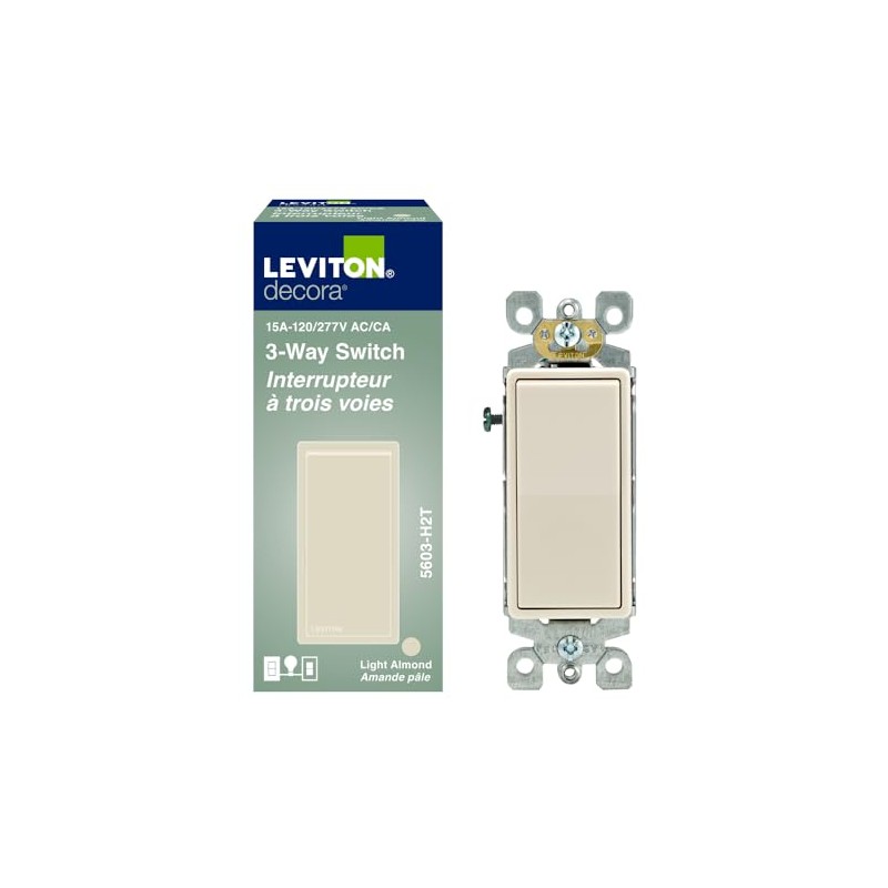 Leviton Decora 3-Way 15 Amp Switch, 05603-H2T, Light Almond