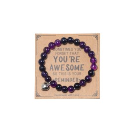 Inspirational Gifts for Women Natural Stone Healing Relaxation Chakra Bracelets for Birthday Christmas Mothers Day Valentine's Day for Her Mom Best Friend Stress Relief Gifts Jewelry-Amethyst