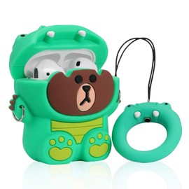 Joyleop Green Case Compatible with Airpods 1/2, Cute Cartoon Fun Funny 3D Animal Kids Girls Teens Cover, Kawaii Cool for Airpod Cases Stylish Fashion Soft Silicone Skin Character for Air pods 1&2