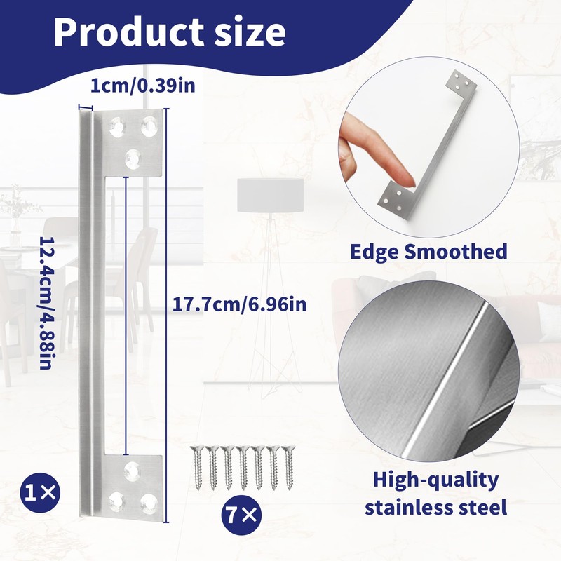 Door Latch Guard Plate, 7" L-Shaped Door Reinforcement Plate, Stainless