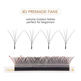 Lunamoon 4D W Eyelash Extensions, Eyelash Extension, Pre-Fanned Eyelashes, Premade Fans Volume Cluster Lashes, Self-Fanning Lash (4D/0.07C 11 mm)
