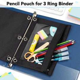 V-Opitos Pencil Pouch for 3 Ring Binder, 2 Pack Purple 3-Holes Zipper Pencil Pouches, Sturdy and Durable Cloth Pencil Case with Clear Window for Office School College Supplies