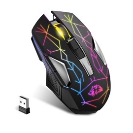 X18 Ratón inalámbrico para Juegos 2.4G Recargable 600mAh Larga Vida útil 7 Luces RGB 2400 dpi, Ahorro de energía Inteligente, Clic silencioso,...     