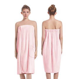 Towel Wrap For Women After Shower，Plush Bath Robe Female，Sauna Spa Wrap Around Towels With Pockets (US, Alpha, One Size, Regular, Regular, Pink)