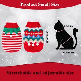 2 Pcs Puppy Christmas Sweaters Winter Pet Knitwear Xmas Dogs Outfits Christmas Elf Costume Warm Clothes for Cat Kittys Puppies