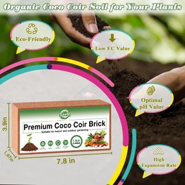 Halatool 1 Pcs Organic Coco Coir for Plants, Compressed Coco Coir Brick Coconut Fiber Substrate with Low EC & pH Balance, High Expansion Coco Peat Seed Starter Soil for Planting Gardening