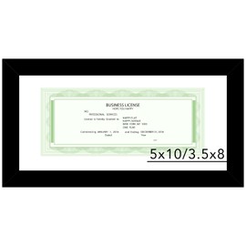 JCJMY 5x10 Business License Frame Black for 3.5x8 Standard Business License with Mat or 5x10 Picture without Mat, 5x10 Frame with Shatter Resistant Plexiglass for Wall Hanging or Tabletop, Black