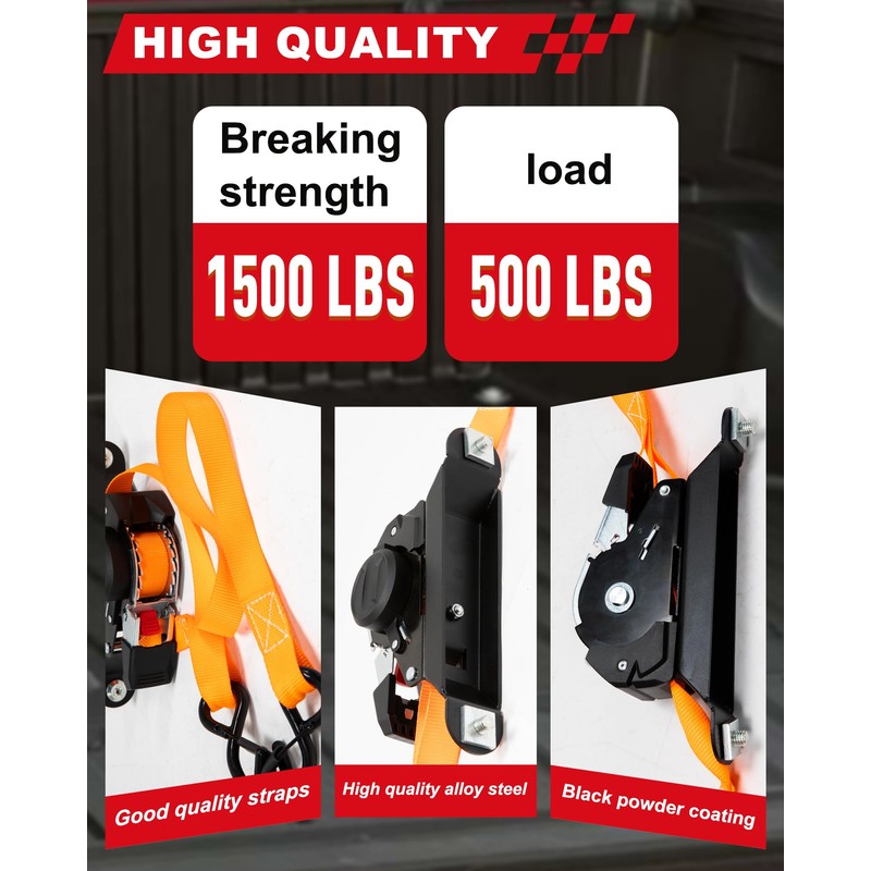 Retractable Ratchet Straps for Tacoma Bed Tie Down Anchors, Compatible