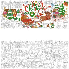 ZAKVOOR Giant Christmas Coloring Tablecloth, 31 x 72 Inches Paper Table Cover for Holiday Parties and Gatherings (Merry Christmas)