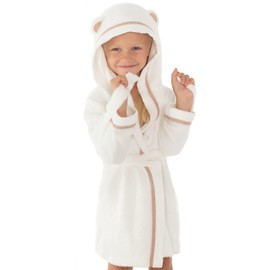 Premium Soft Bamboo Toddler Robe with Hood - Girls & Boys Robe (6-7Years, White)