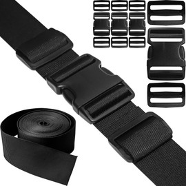 Correa de hebilla de 2 pulgadas: juego de 4 hebillas de liberación lateral + 8 deslizadores Tri-Glide + correas de nailon de 6 yardas de 50 mm de ancho, clip de plástico de repuesto de sujetadores