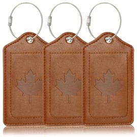 3 Pack Luggage Tags,Anyos Premium PU Travel Bag Labels Suitcase Baggage Tags with Name ID Card Privacy Protection (Light Brown)