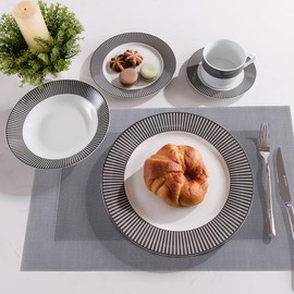 Platzsets Abwaschbar 6er Set,rutschfest Tischsets, PVC Abgrifffeste Hitzebeständig Platzdeckchen, Schmutzabweisend und Waschbare,Platz-Matten für Küche Speisetisch,Grau Blau