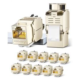 AMPCOM STP Self-Locking Zinc-Alloy CAT8 RJ45 Keystone Jack with Zip Tie Free Design, High Speed 40Gbps Tool-Free Network Connector 12-Pack